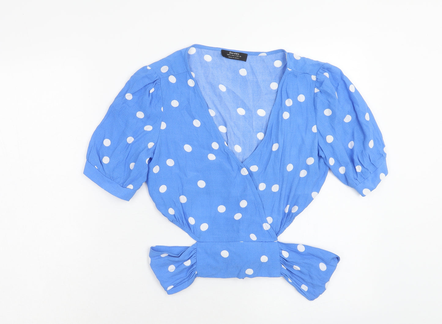 Bershka Womens Blue Polka Dot Polyester Cropped Tank Size S V-Neck