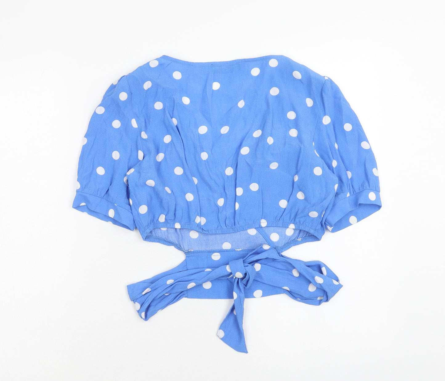 Bershka Womens Blue Polka Dot Polyester Cropped Tank Size S V-Neck