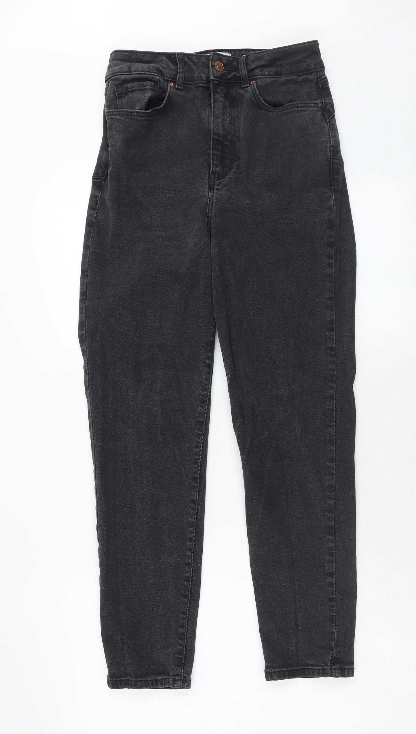 New Look Womens Black Cotton Mom Jeans Size 10 Regular Zip