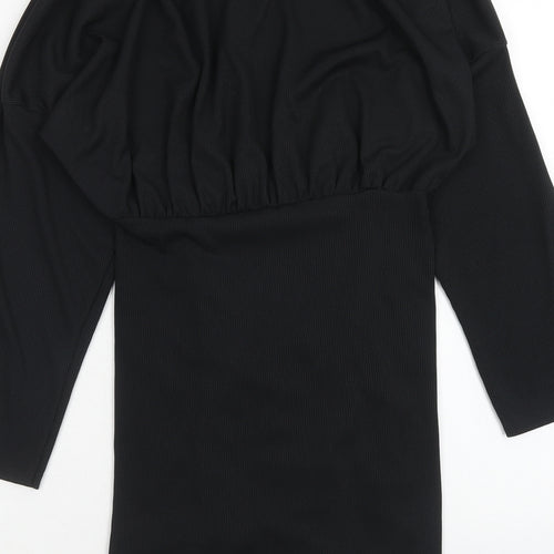 PRETTYLITTLETHING Womens Black Polyester Sheath Size 10 High Neck Pullover