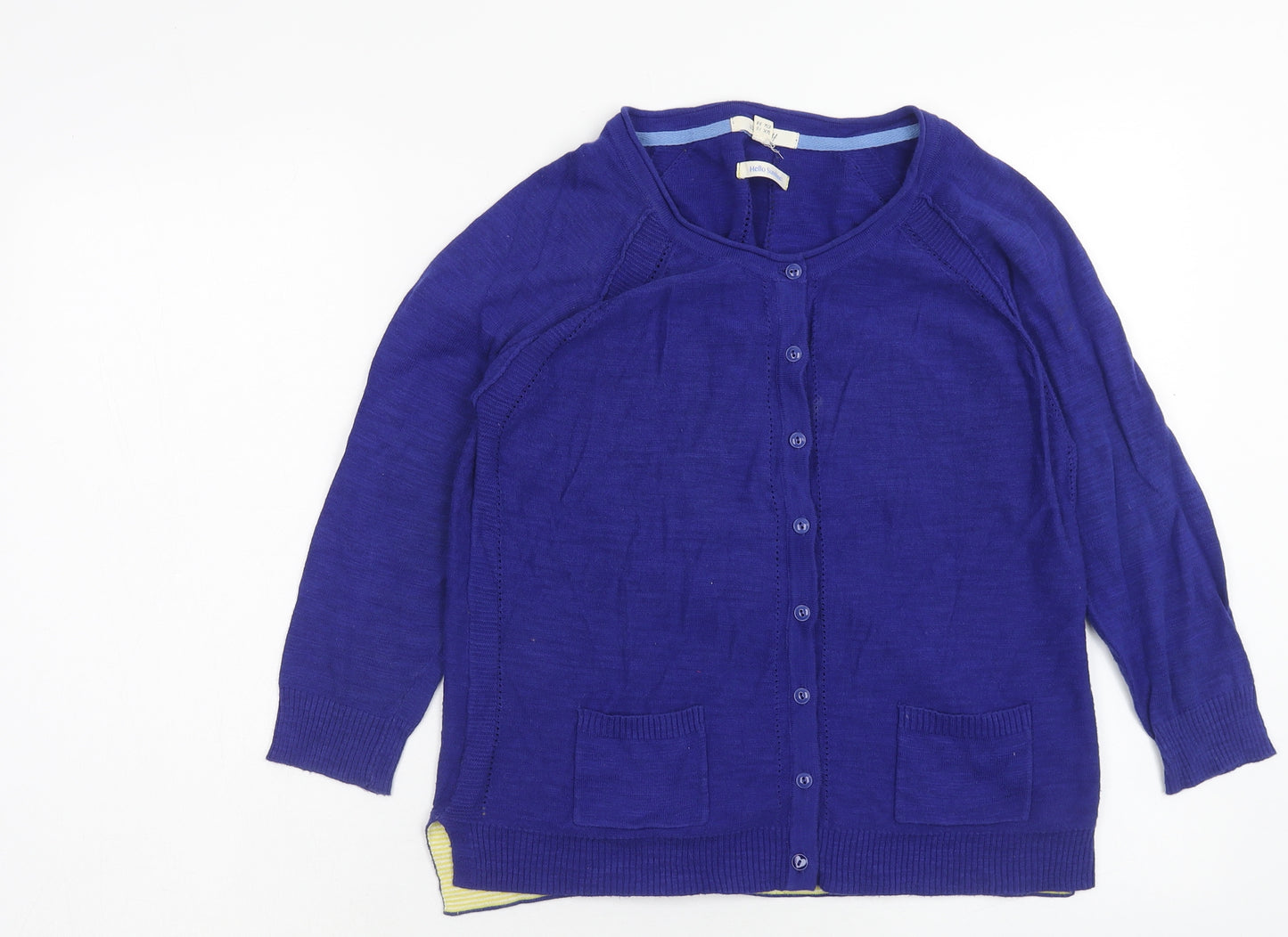 White Stuff Womens Blue Scoop Neck Cotton Cardigan Jumper Size 10