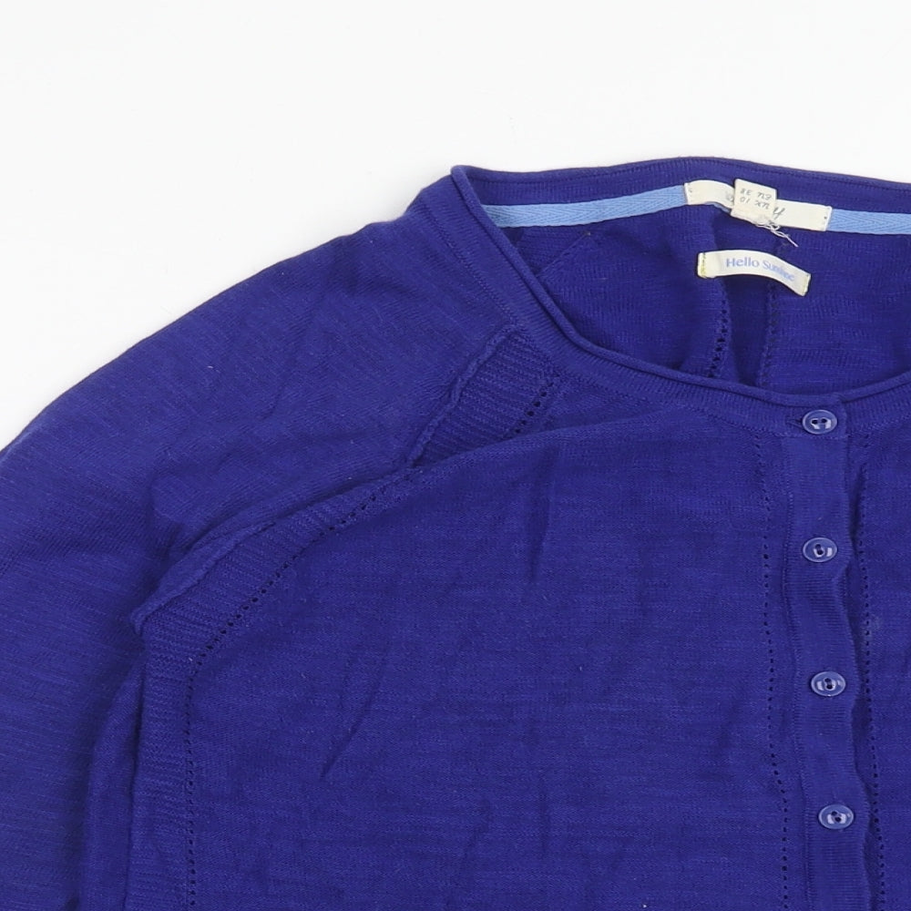 White Stuff Womens Blue Scoop Neck Cotton Cardigan Jumper Size 10