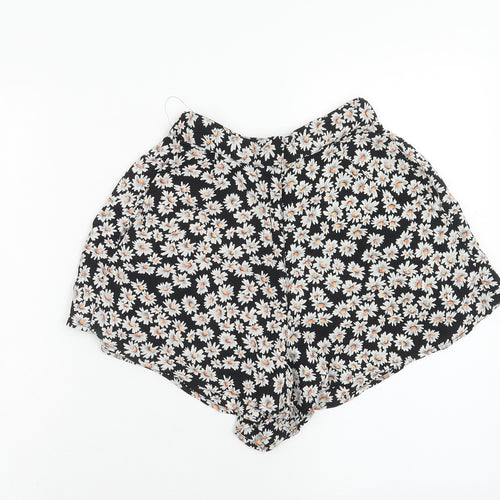 Topshop Womens Black Floral Viscose Bermuda Shorts Size 8 Regular Hook & Eye
