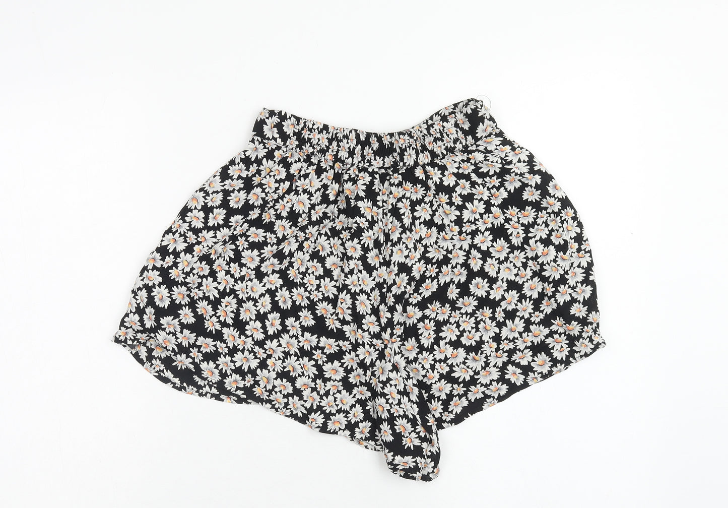 Topshop Womens Black Floral Viscose Bermuda Shorts Size 8 Regular Hook & Eye