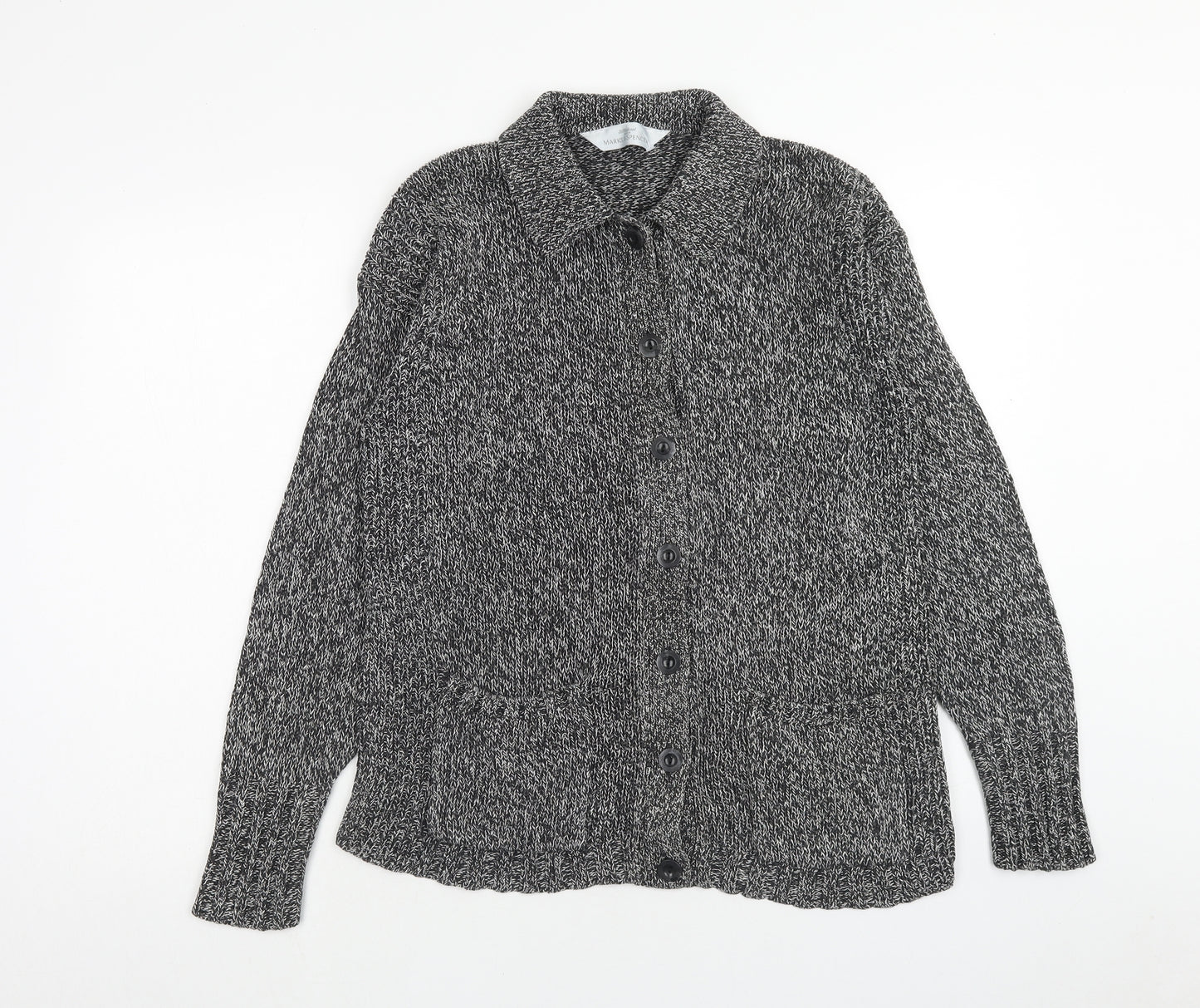 Marks and Spencer Womens Grey Collared Cotton Cardigan Jumper Size 10