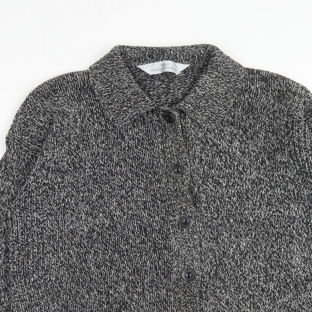 Marks and Spencer Womens Grey Collared Cotton Cardigan Jumper Size 10