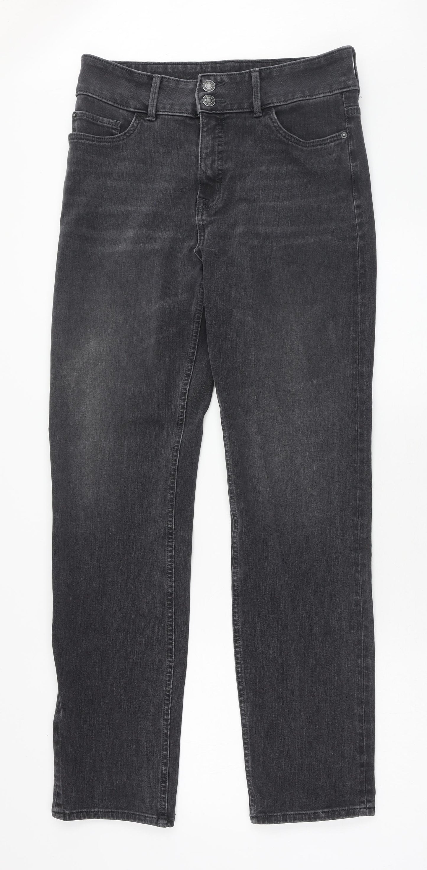 Marks and Spencer Womens Black Cotton Straight Jeans Size 12 Regular Zip