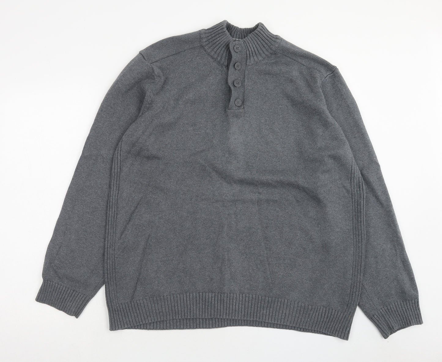 Marks and Spencer Mens Grey Round Neck Cotton Henley Jumper Size 2XL