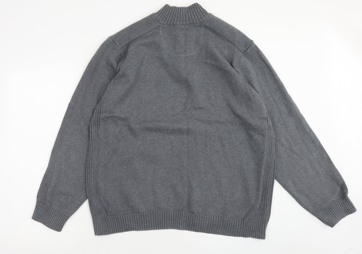 Marks and Spencer Mens Grey Round Neck Cotton Henley Jumper Size 2XL