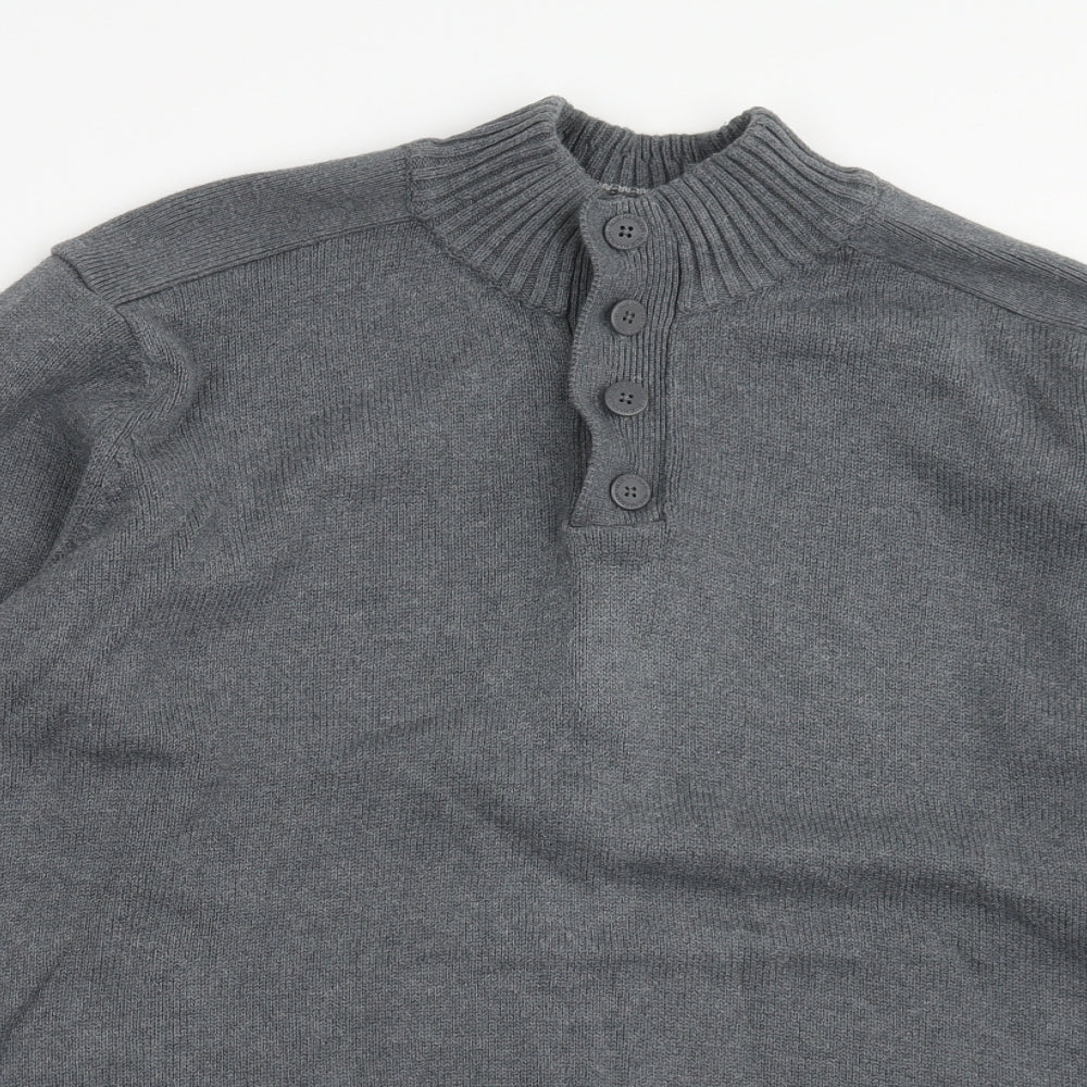 Marks and Spencer Mens Grey Round Neck Cotton Henley Jumper Size 2XL