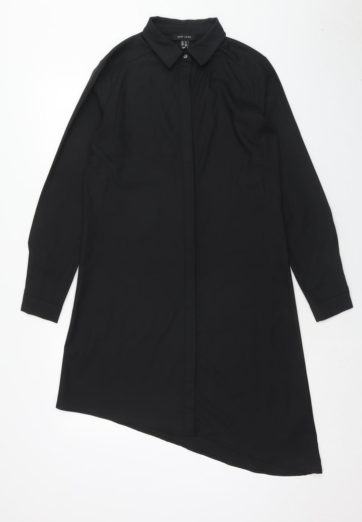New Look Womens Black Polyester Shirt Dress Size 8 Collared Button