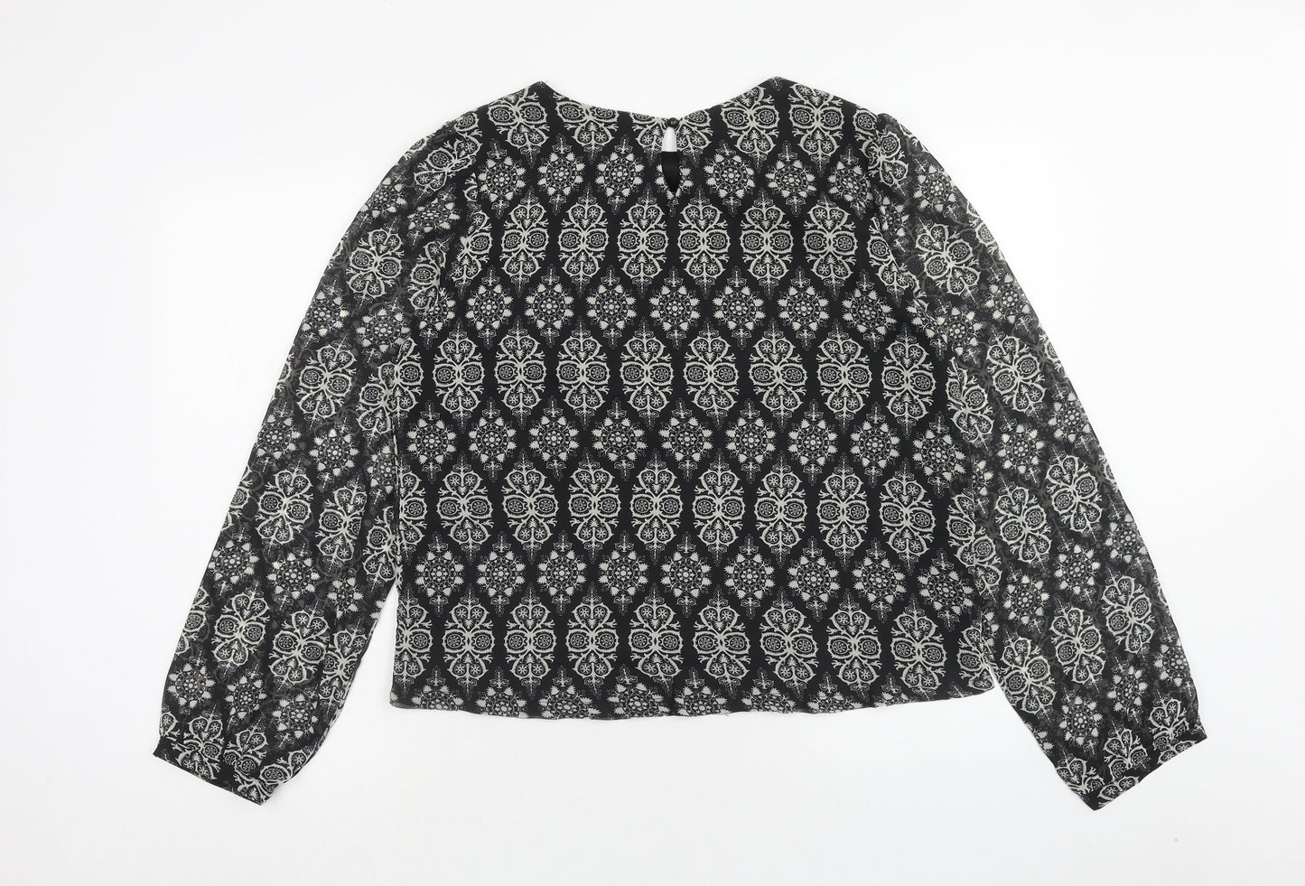 Poppy Lux Womens Black Geometric Polyester Basic Blouse Size 16 Scoop Neck