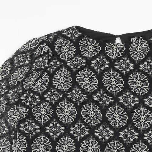 Poppy Lux Womens Black Geometric Polyester Basic Blouse Size 16 Scoop Neck