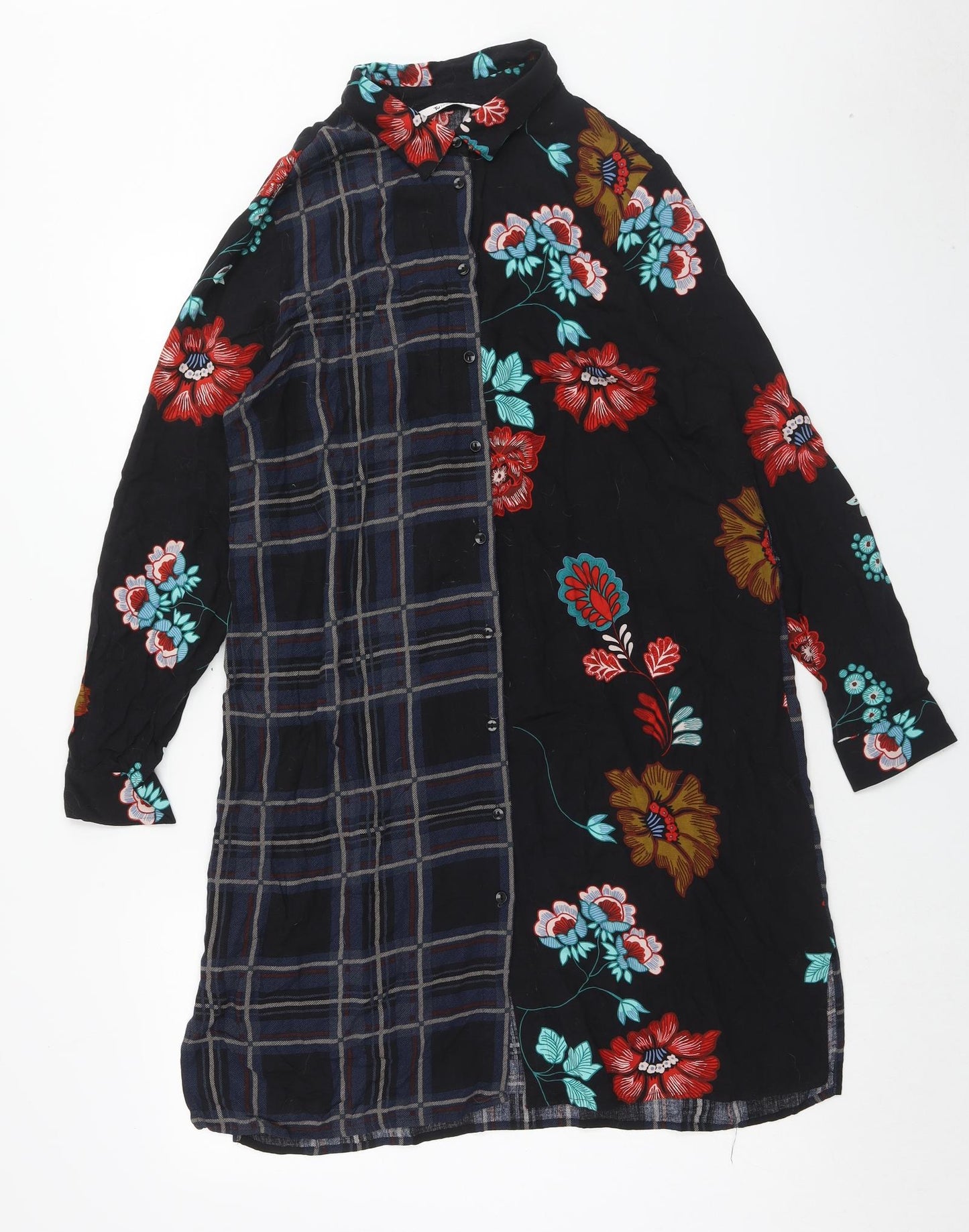 TU Womens Multicoloured Geometric Viscose Shirt Dress Size 14 Collared Button