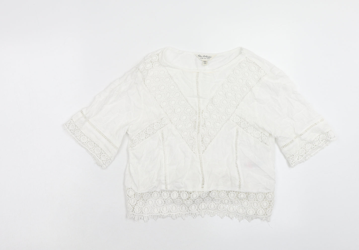 Miss Selfridge Womens White Viscose Basic Blouse Size 10 V-Neck - Broderie Anglaise