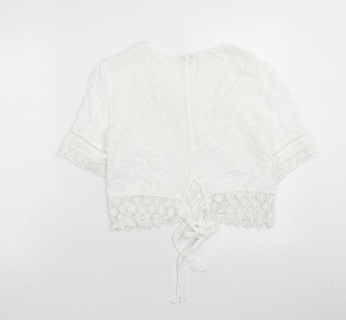 Miss Selfridge Womens White Viscose Basic Blouse Size 10 V-Neck - Broderie Anglaise