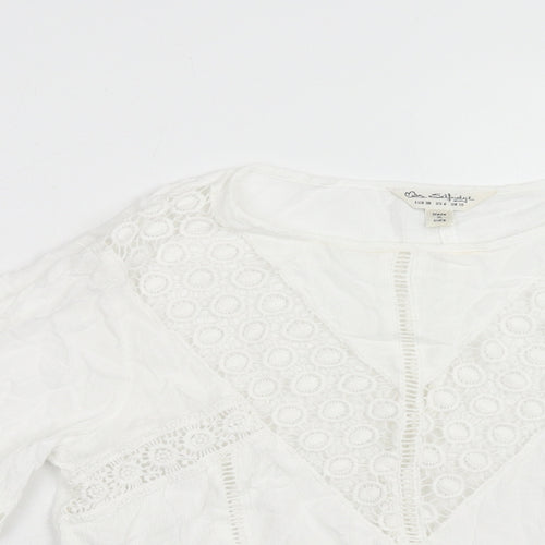 Miss Selfridge Womens White Viscose Basic Blouse Size 10 V-Neck - Broderie Anglaise