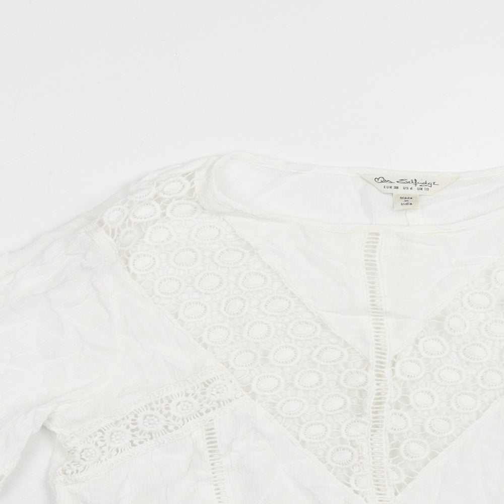 Miss Selfridge Womens White Viscose Basic Blouse Size 10 V-Neck - Broderie Anglaise