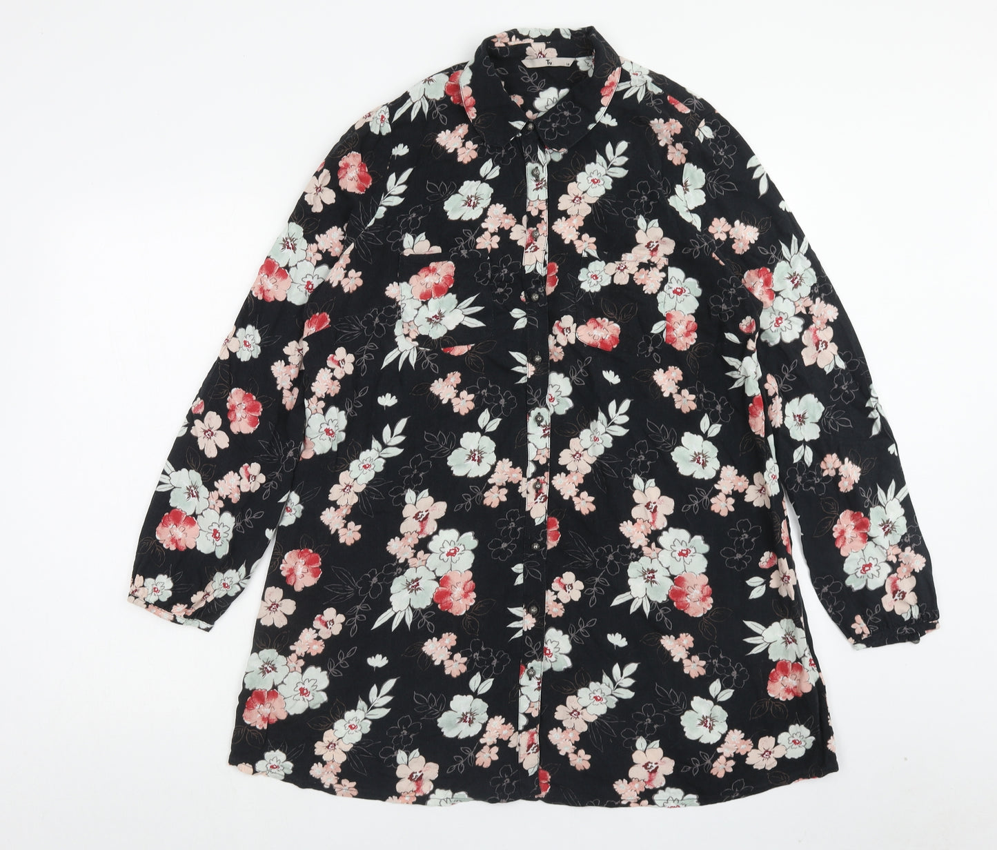 TU Womens Multicoloured Floral Viscose Shirt Dress Size 14 Collared Button