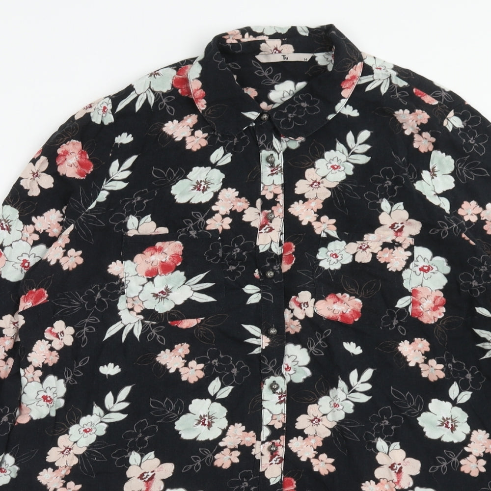 TU Womens Multicoloured Floral Viscose Shirt Dress Size 14 Collared Button