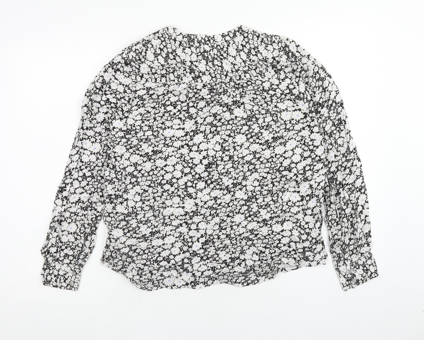 Marks and Spencer Womens White Floral Viscose Basic Blouse Size 12 V-Neck