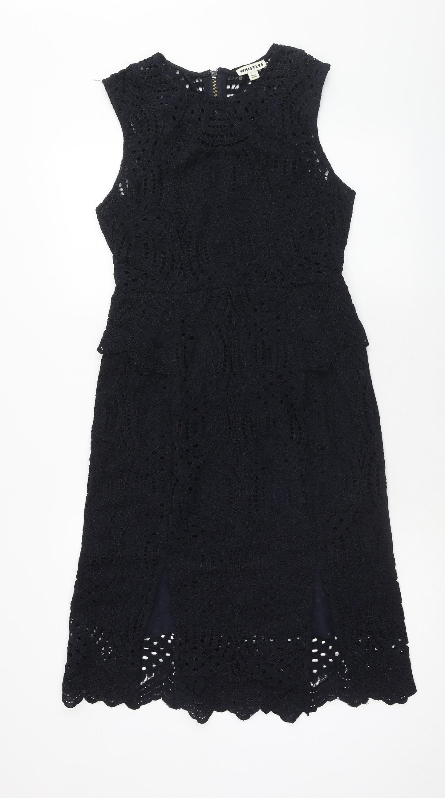 Whistles Womens Blue Cotton Sheath Size 10 Round Neck Zip