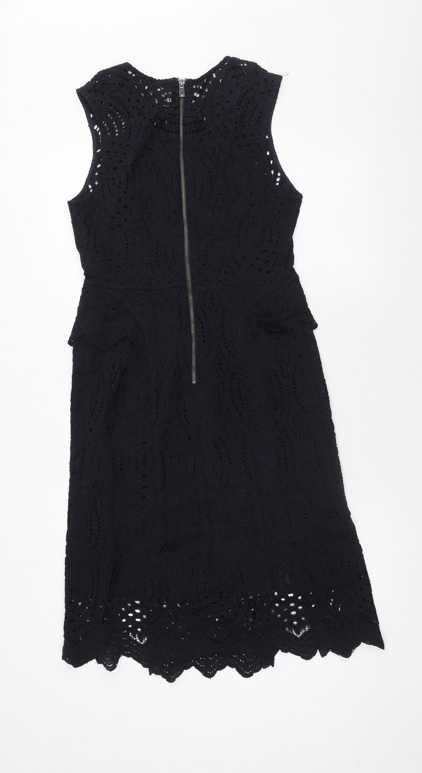 Whistles Womens Blue Cotton Sheath Size 10 Round Neck Zip