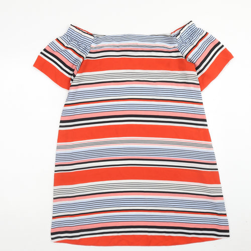 New Look Womens Red Striped Polyester A-Line Size 14 Off the Shoulder Pullover
