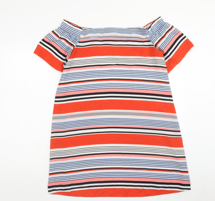 New Look Womens Red Striped Polyester A-Line Size 14 Off the Shoulder Pullover