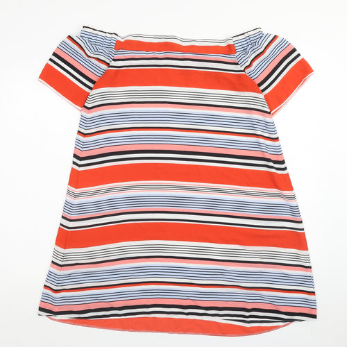 New Look Womens Red Striped Polyester A-Line Size 14 Off the Shoulder Pullover