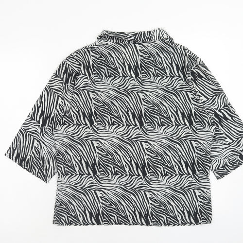 Lasula Womens Black Animal Print Polyester Basic Blouse Size 12 V-Neck - Zebra Pattern
