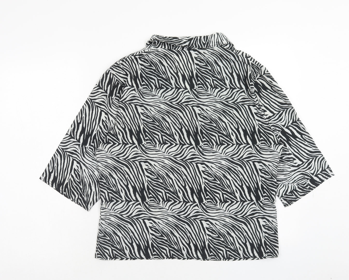Lasula Womens Black Animal Print Polyester Basic Blouse Size 12 V-Neck - Zebra Pattern