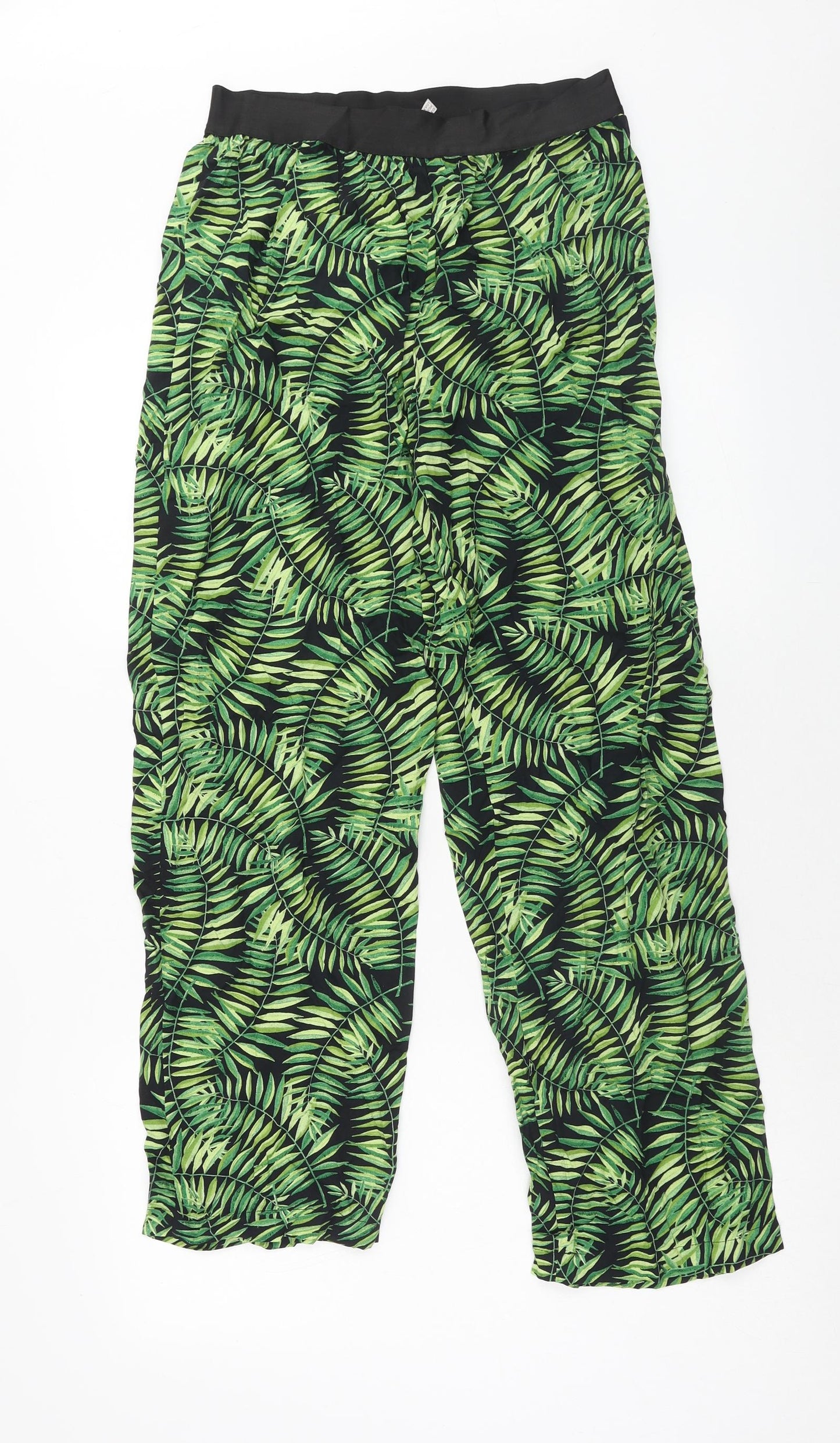Zara Womens Green Geometric Viscose Trousers Size M Regular