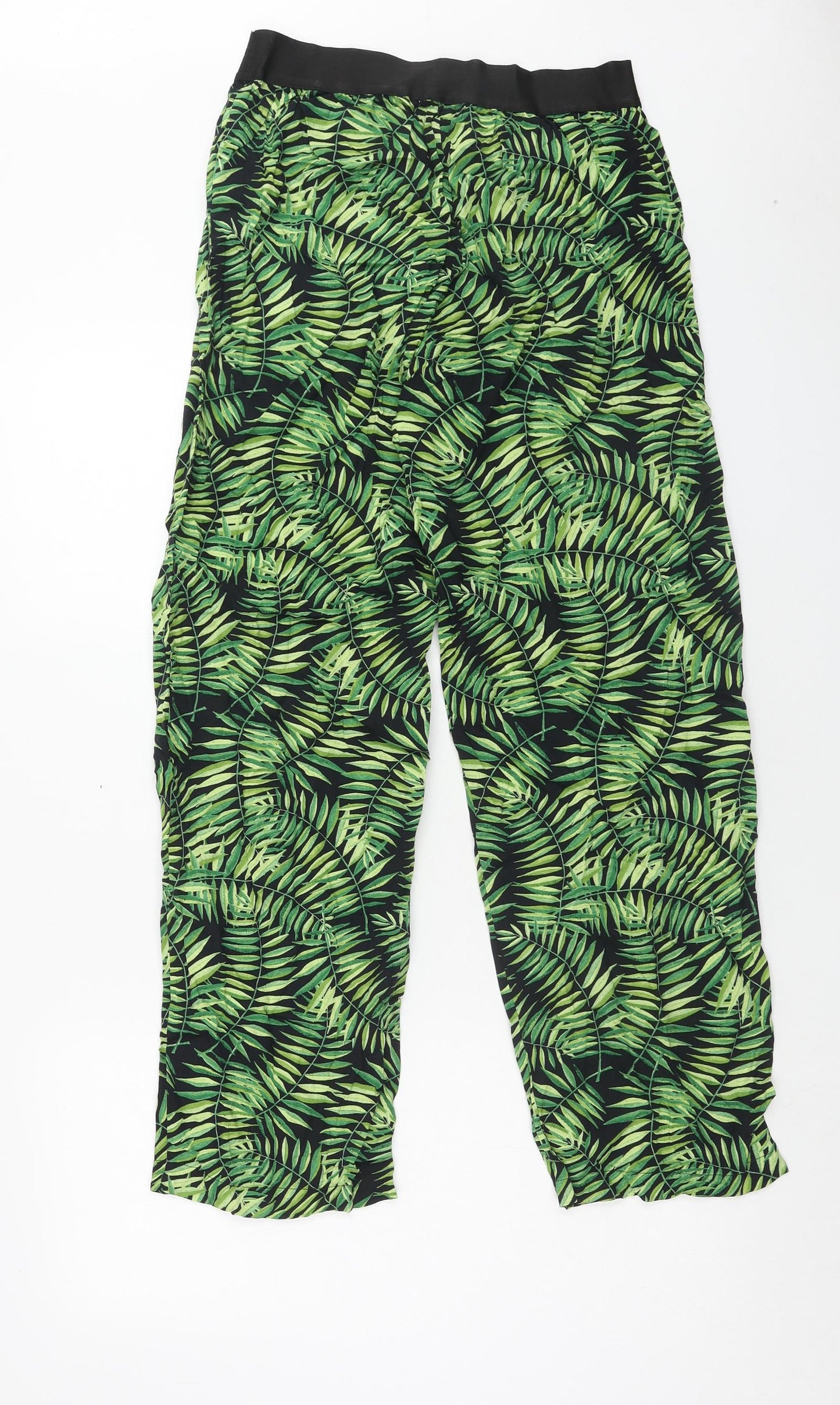 Zara Womens Green Geometric Viscose Trousers Size M Regular