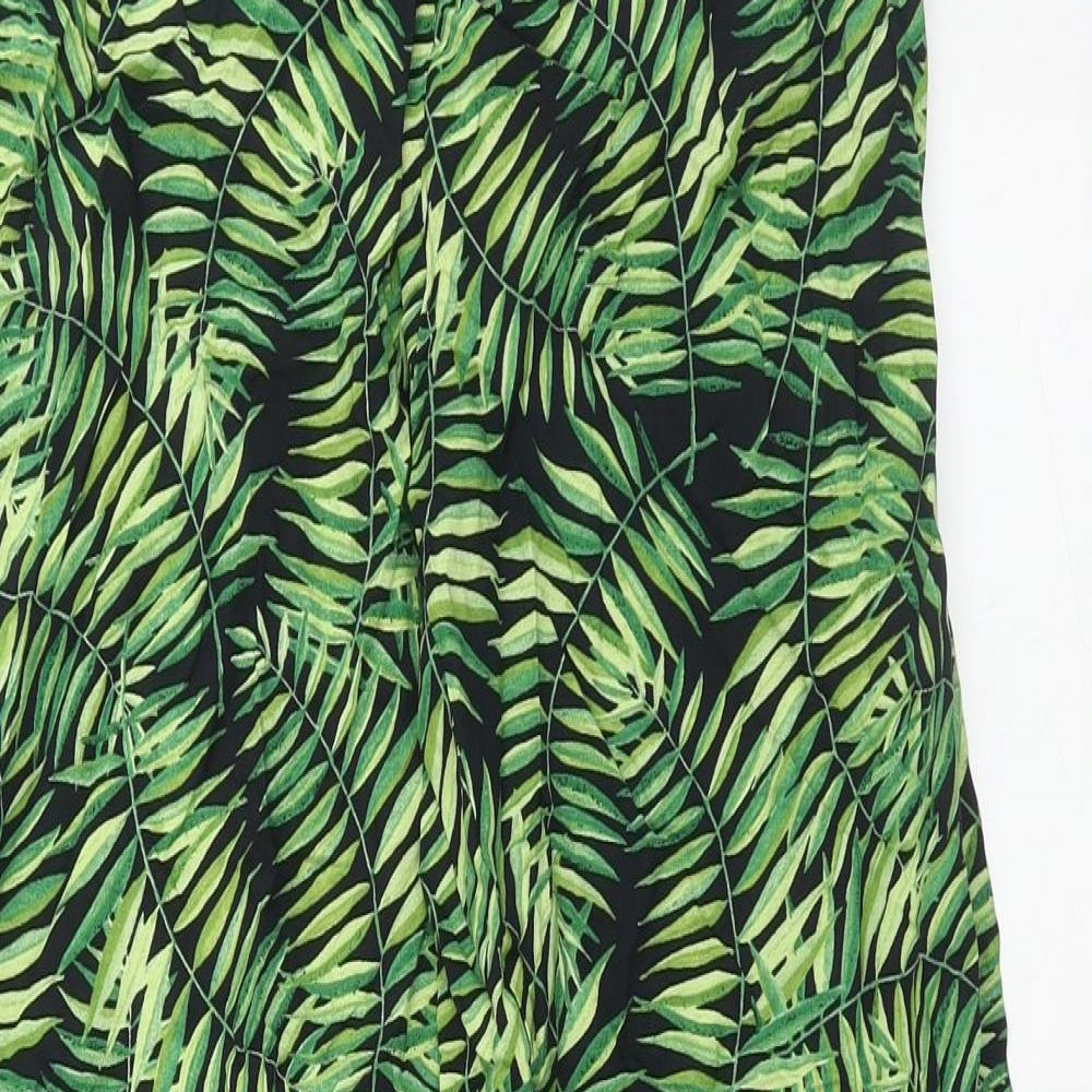Zara Womens Green Geometric Viscose Trousers Size M Regular