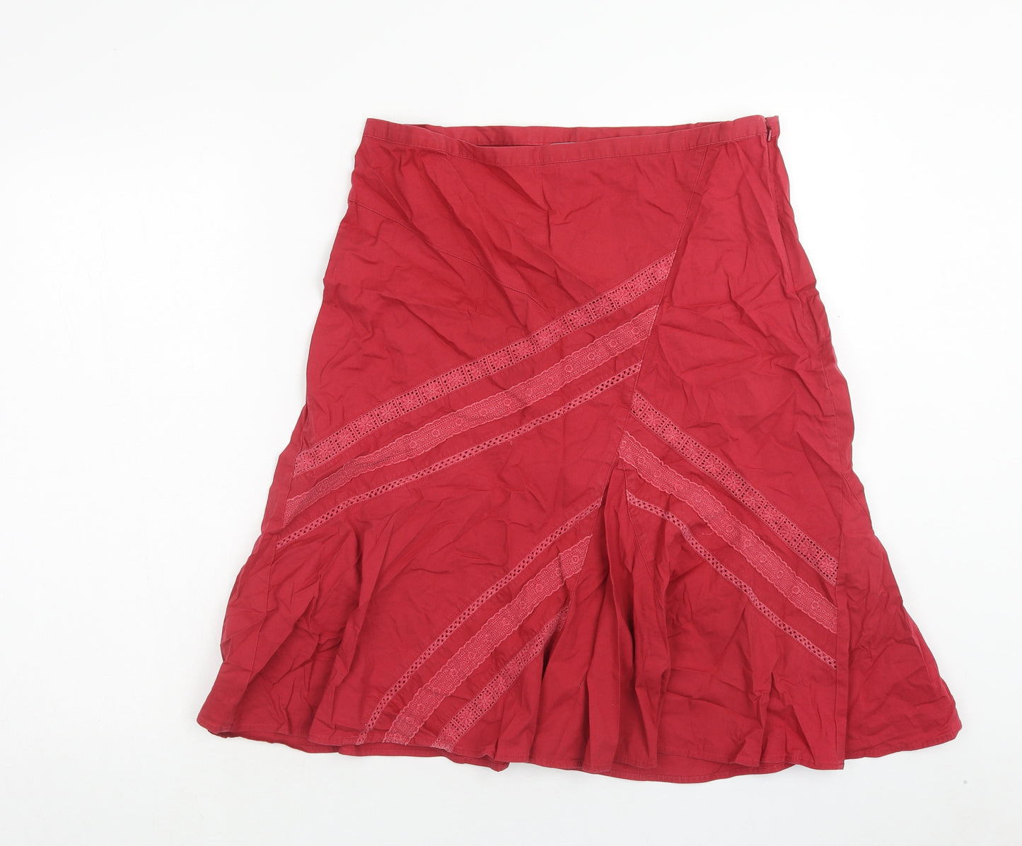 Red Herring Womens Red Cotton A-Line Skirt Size 14 Zip