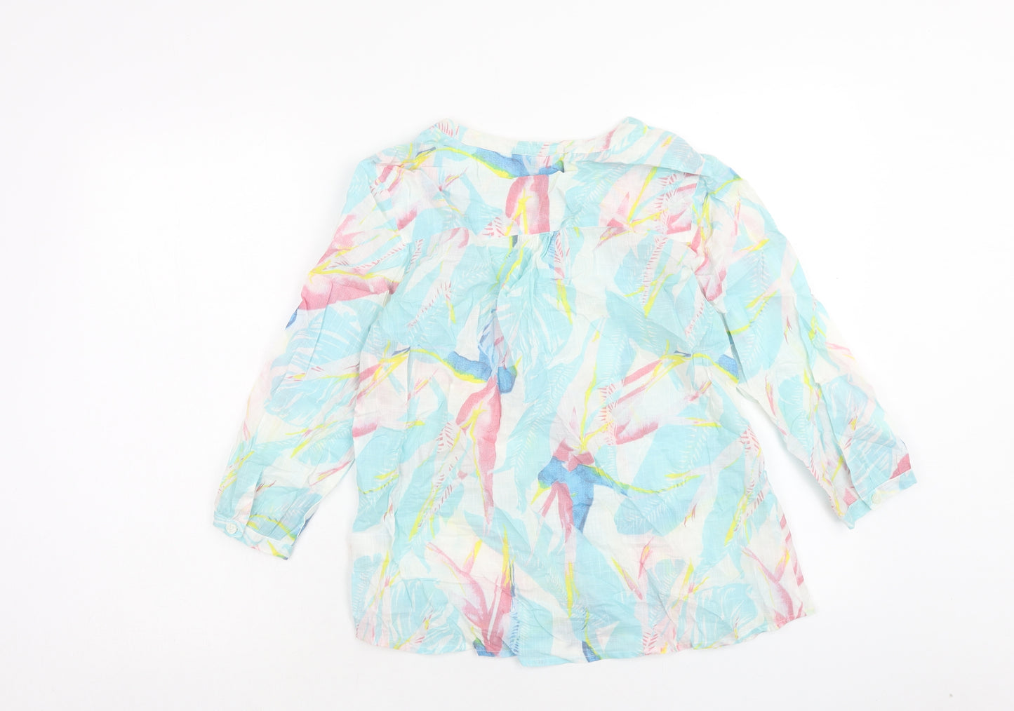 DASH Womens Blue Geometric Cotton Basic Blouse Size 10 V-Neck