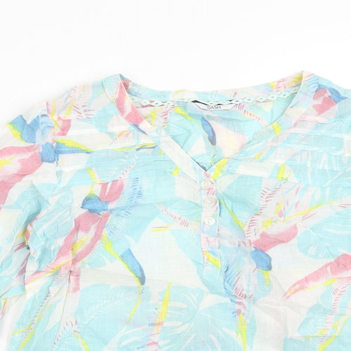 DASH Womens Blue Geometric Cotton Basic Blouse Size 10 V-Neck