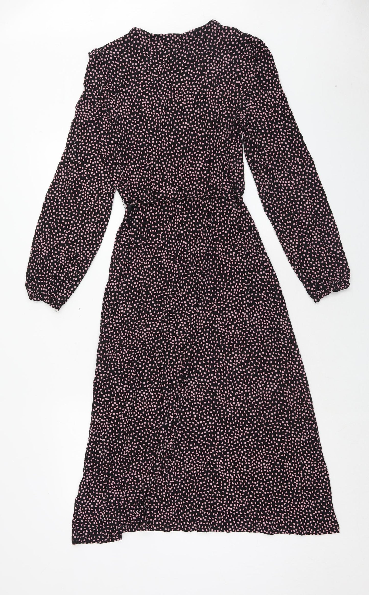 Marks and Spencer Womens Black Polka Dot Viscose Maxi Size 10 V-Neck Pullover
