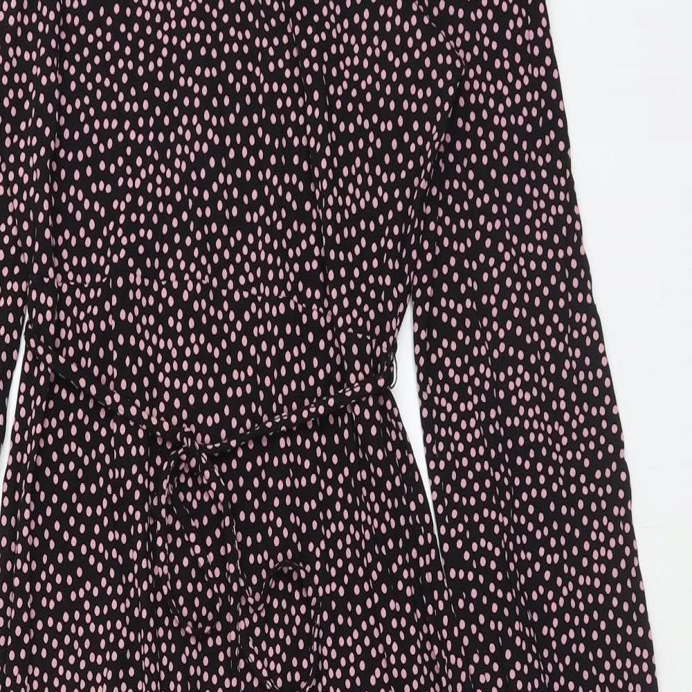 Marks and Spencer Womens Black Polka Dot Viscose Maxi Size 10 V-Neck Pullover