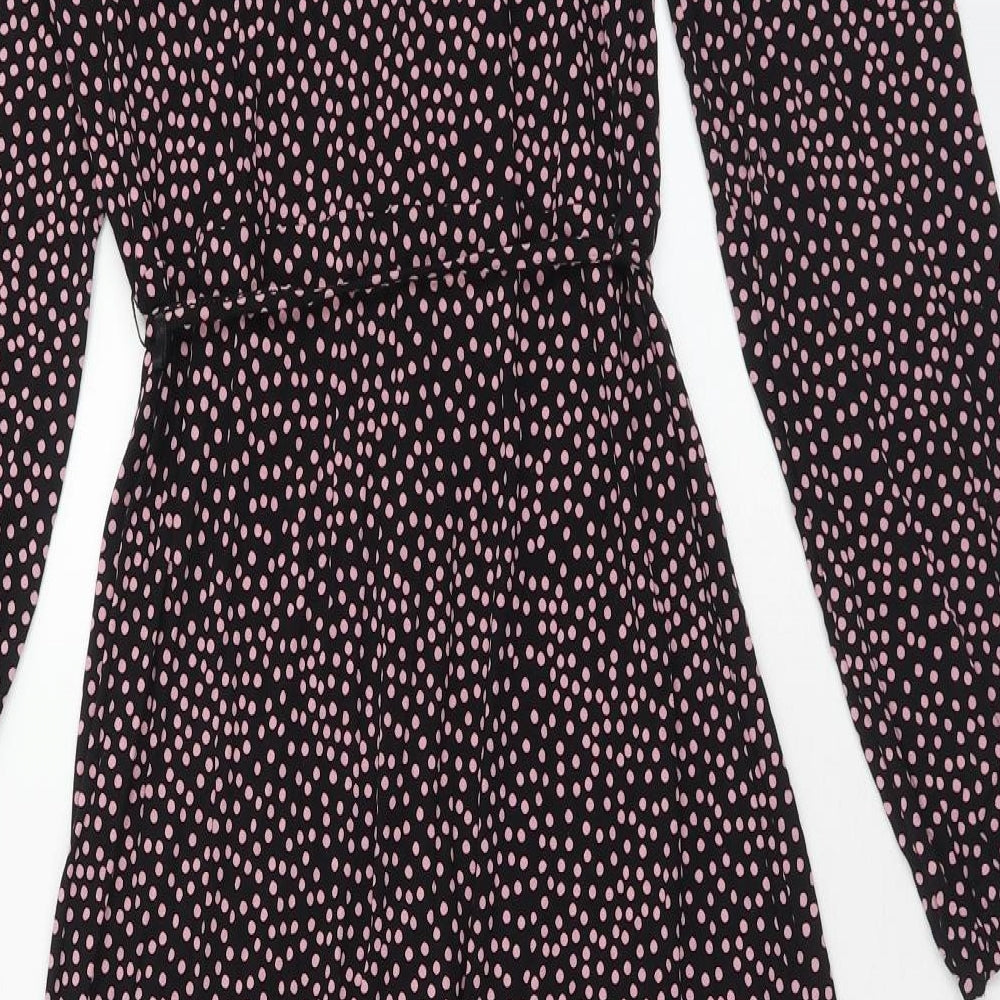 Marks and Spencer Womens Black Polka Dot Viscose Maxi Size 10 V-Neck Pullover
