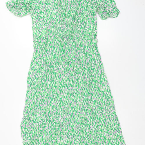 Nobodys Child Womens Green Geometric Viscose Shirt Dress Size 12 V-Neck Button