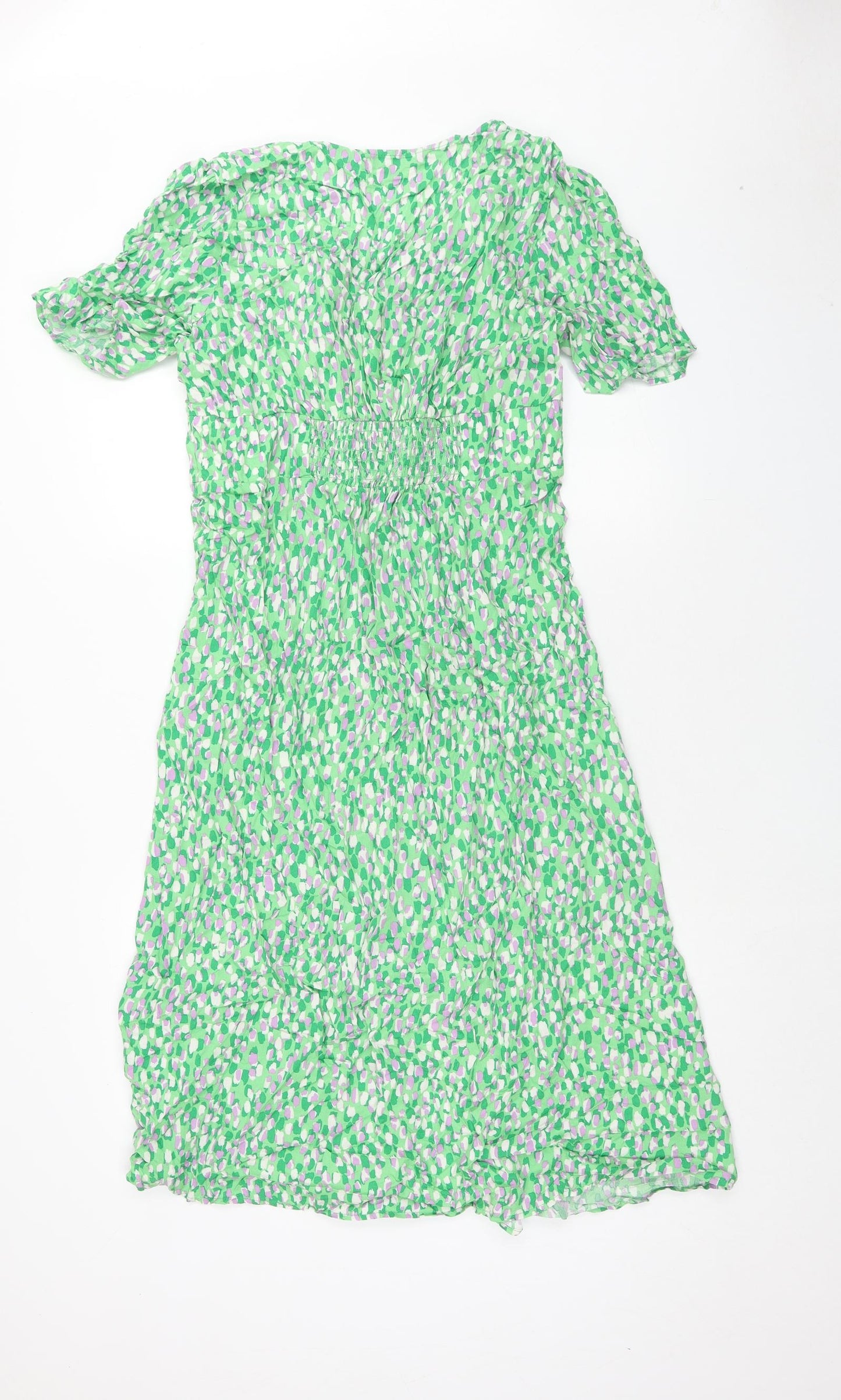 Nobodys Child Womens Green Geometric Viscose Shirt Dress Size 12 V-Neck Button