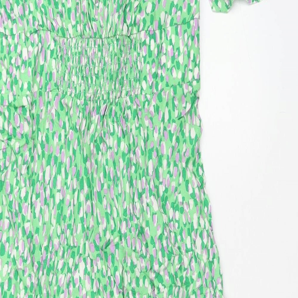 Nobodys Child Womens Green Geometric Viscose Shirt Dress Size 12 V-Neck Button