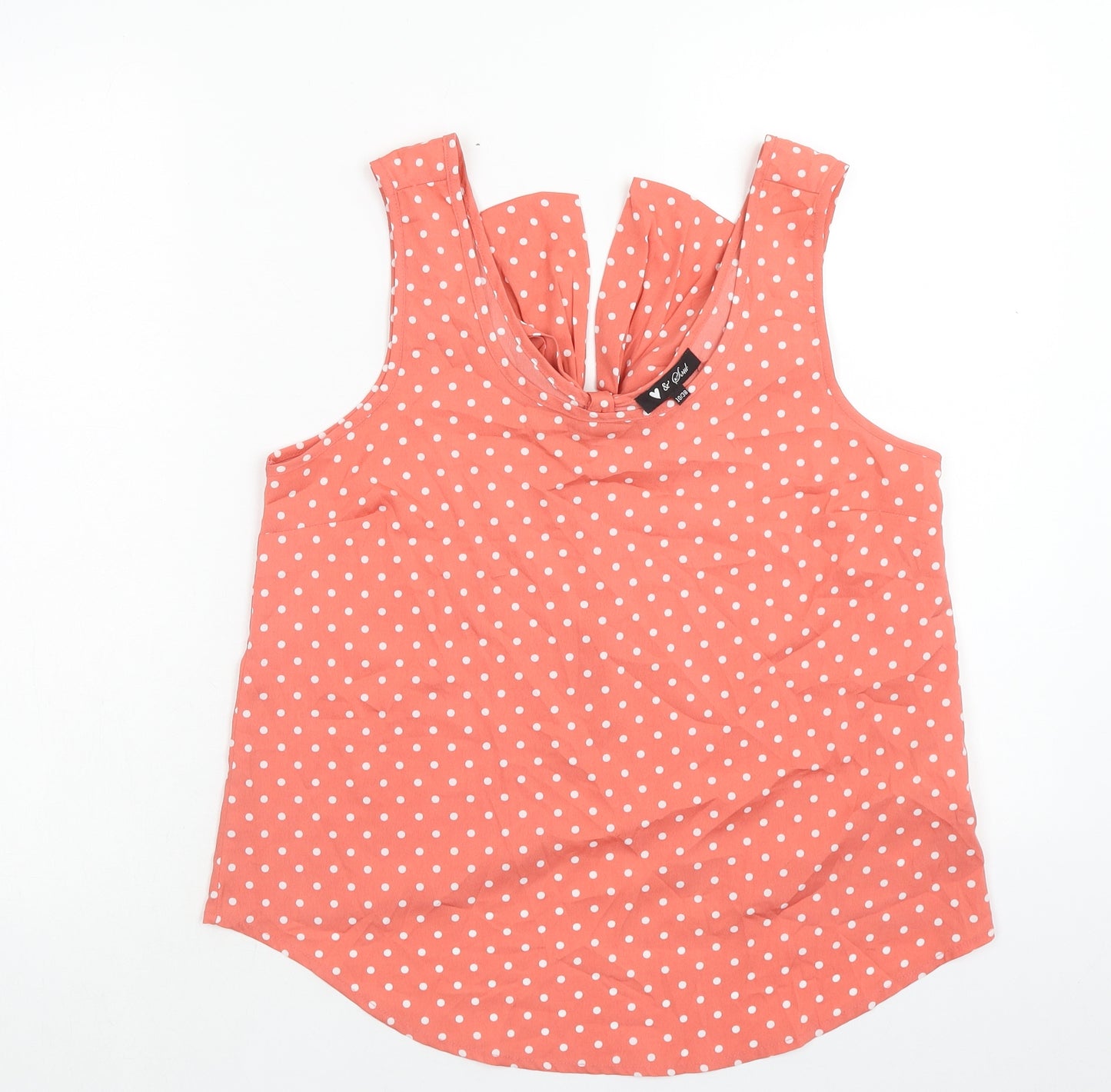 Love & Soul Womens Pink Polka Dot Polyester Basic Tank Size 10 Scoop Neck