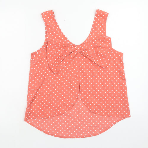 Love & Soul Womens Pink Polka Dot Polyester Basic Tank Size 10 Scoop Neck