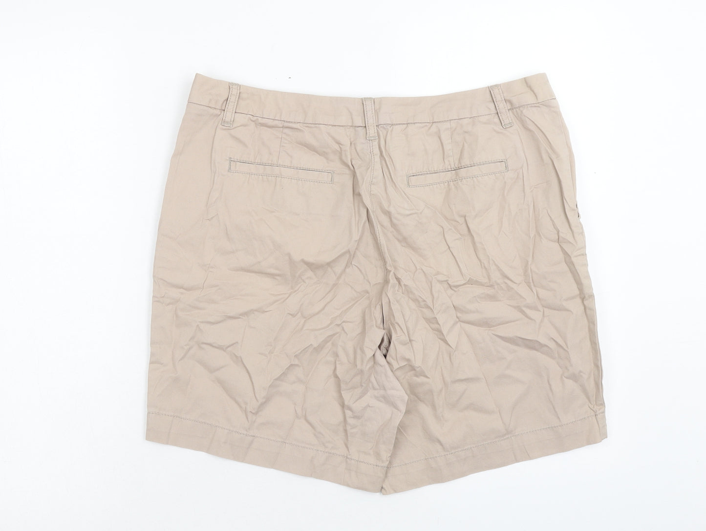 Marks and Spencer Womens Beige Cotton Chino Shorts Size 14 Regular Zip