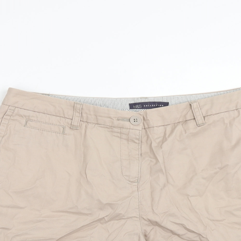 Marks and Spencer Womens Beige Cotton Chino Shorts Size 14 Regular Zip