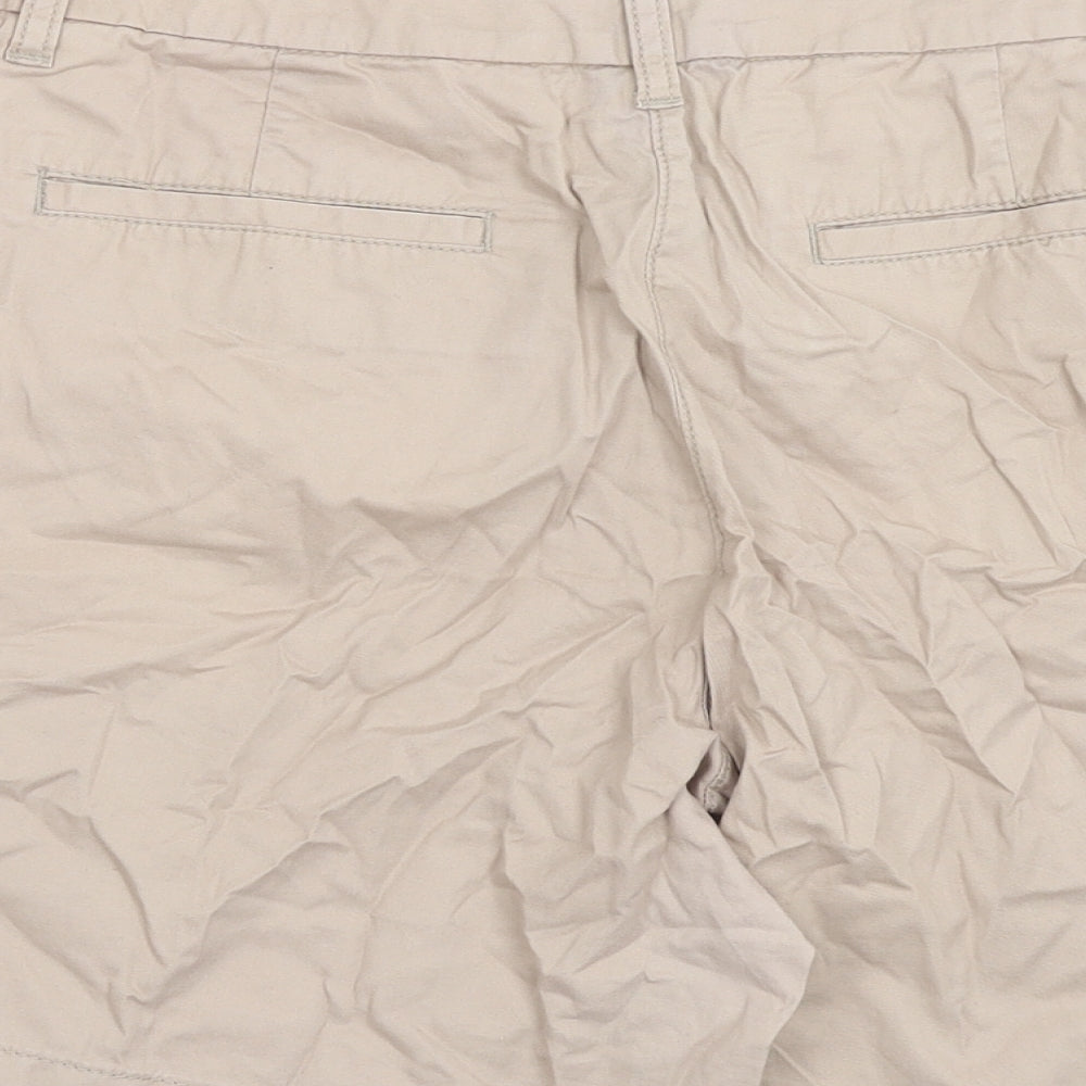 Marks and Spencer Womens Beige Cotton Chino Shorts Size 14 Regular Zip