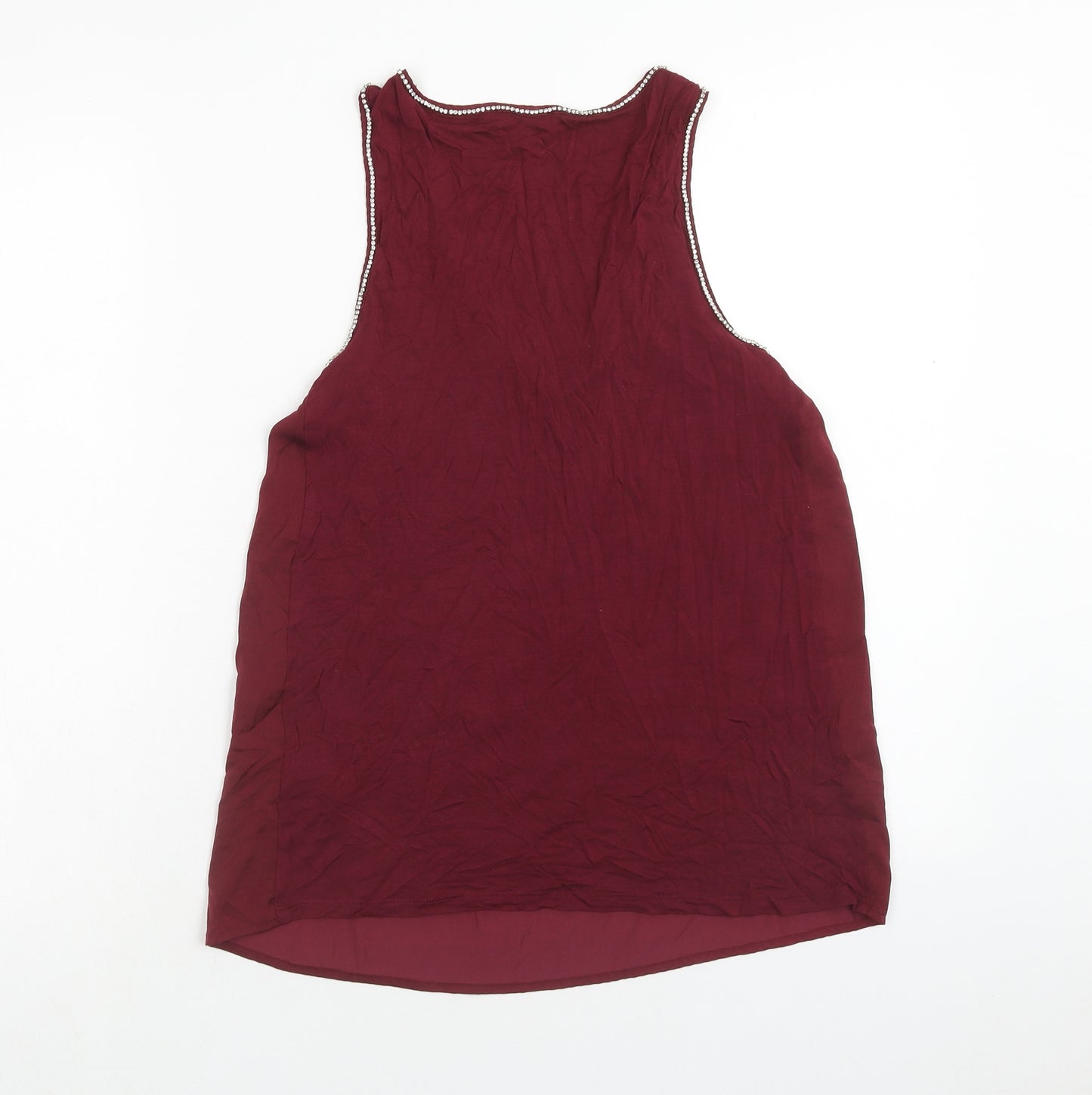 Warehouse Womens Red Polyester Basic Tank Size 12 Round Neck